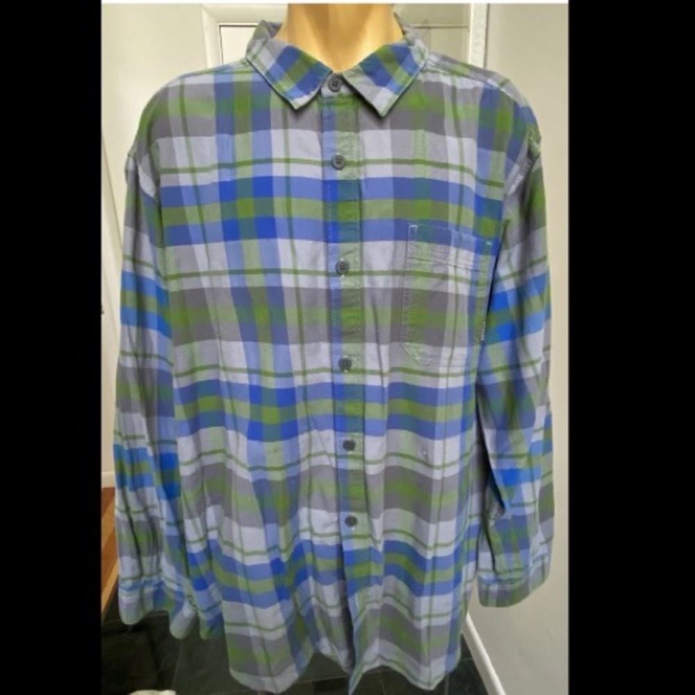 COLUMBIA MENS 100% COTTON PLAID BUTTON FRONT WORK SHIRT BLUE GREEN GRAY XXL 2XL